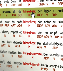 Billedet viser et eksempel på teksteksempler søgeresultatvisning - en linie er markeret så den træder frem.